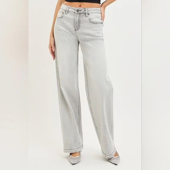 RISEN HR Baggy Jeans Light Gray Contrast Stitching Slouchy Relaxed Various NEW - Picture 6 of 6